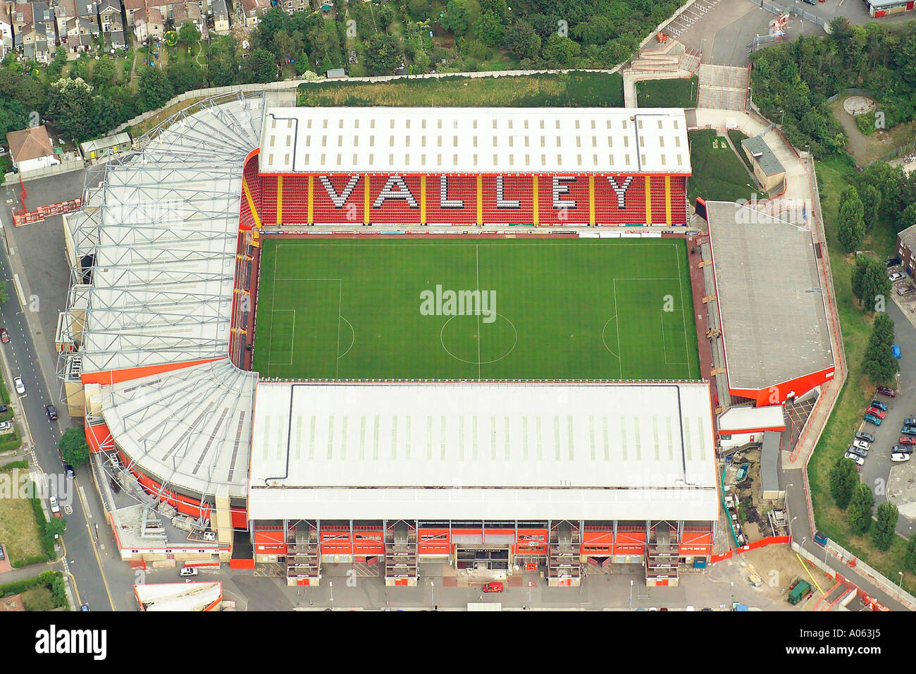 Aerial view of Charlton Athletic Football Club in London, also known as the Valley and is home to the Addicks or the Valliants Stock Photo - Alamy